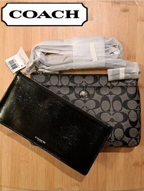 🔥COACH Peyton Signature E/W Swingpack W/Pouch, Crossbody Strap, Black/Grey NEW!
